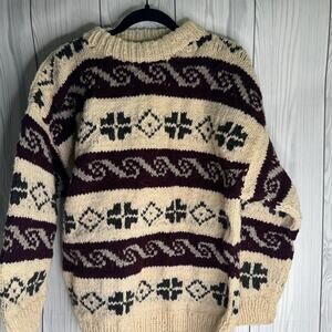 Vintage Handknit Chunky Heavy Wool Sweater Unisex Oversize Ecuador Pattern